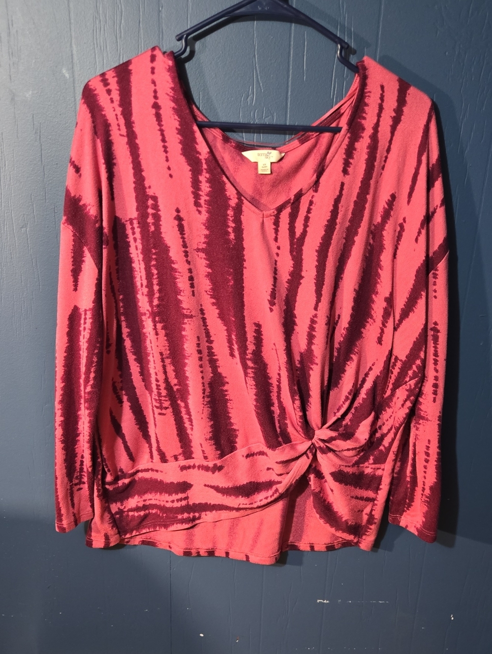 Terra & Sky Pink Twist-Front V-Neck Stripe Top